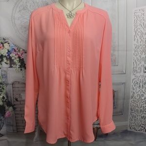 NEW Laura Scott Salmon Pink Button Blouse Med